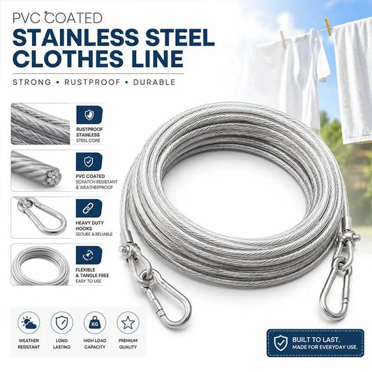 𝐒𝐭𝐚𝐢𝐧𝐥𝐞𝐬𝐬 𝐒𝐭𝐞𝐞𝐥 𝐏𝐕𝐂 𝐂𝐨𝐚𝐭𝐞𝐝 𝐂𝐥𝐨𝐭𝐡𝐞𝐬𝐥𝐢𝐧𝐞 – 𝐇𝐞𝐚𝐯𝐲-𝐃𝐮𝐭𝐲 𝐑𝐮𝐬𝐭-𝐑𝐞𝐬𝐢𝐬𝐭𝐚𝐧𝐭 𝐃𝐫𝐲𝐢𝐧𝐠 𝐖𝐢𝐫𝐞 + 𝐅𝐫𝐞𝐞 𝐃𝐞𝐥𝐢𝐯𝐞𝐫𝐲 𝐍𝐚𝐭𝐢𝐨𝐧𝐰𝐢𝐝𝐞