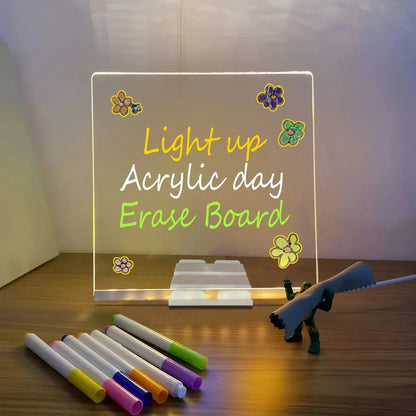 𝗟𝗘𝗗 𝗟𝗶𝗴𝗵𝘁-𝗨𝗽 𝗪𝗿𝗶𝘁𝗶𝗻𝗴 𝗕𝗼𝗮𝗿𝗱 𝗪𝗶𝘁𝗵 𝟳 𝗠𝗮𝗿𝗸𝗲𝗿 – 𝟭𝟱×𝟭𝟱 𝗰𝗺 𝗔𝗰𝗿𝘆𝗹𝗶𝗰 𝗠𝗲𝘀𝘀𝗮𝗴𝗲 𝗣𝗮𝗱 𝘄𝗶𝘁𝗵 𝗦𝘁𝗮𝗻𝗱